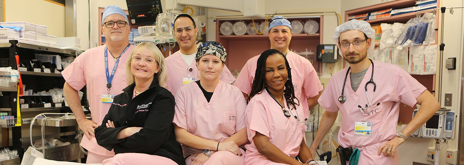 Anesthesiologists in pink scrubs