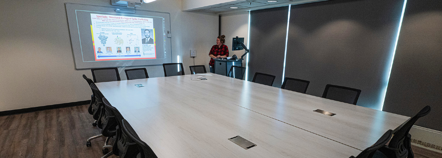 Conference room with person giving presentation