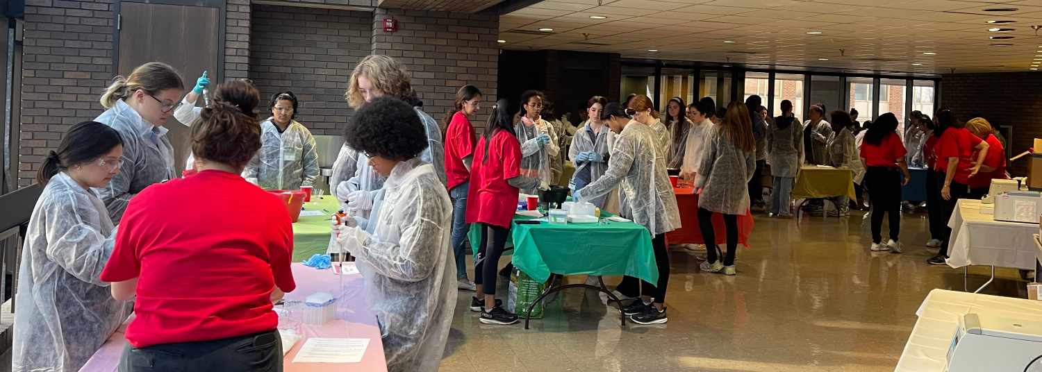 Students learning a DNA extraction lab