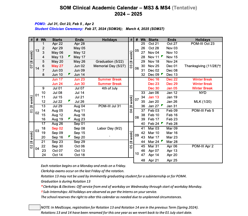 Calendars University of Maryland School of Medicine