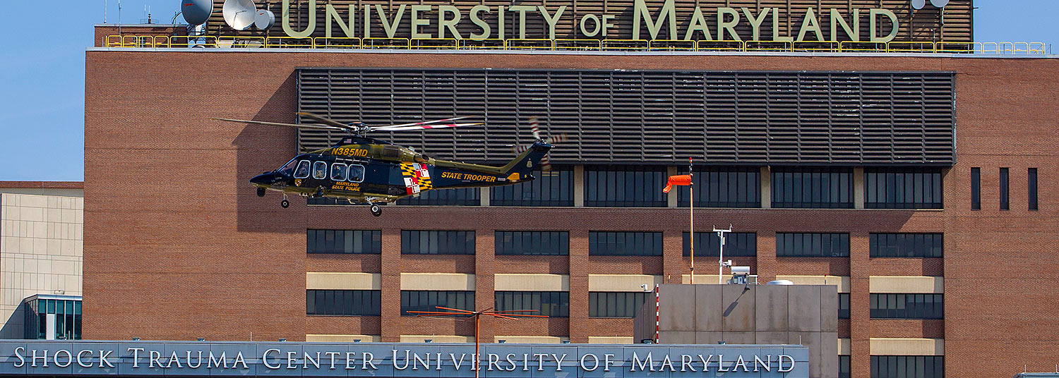 Helicopter landing at Shock Trauma Center