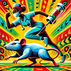 Graphic of a nurse and rat running to help someone